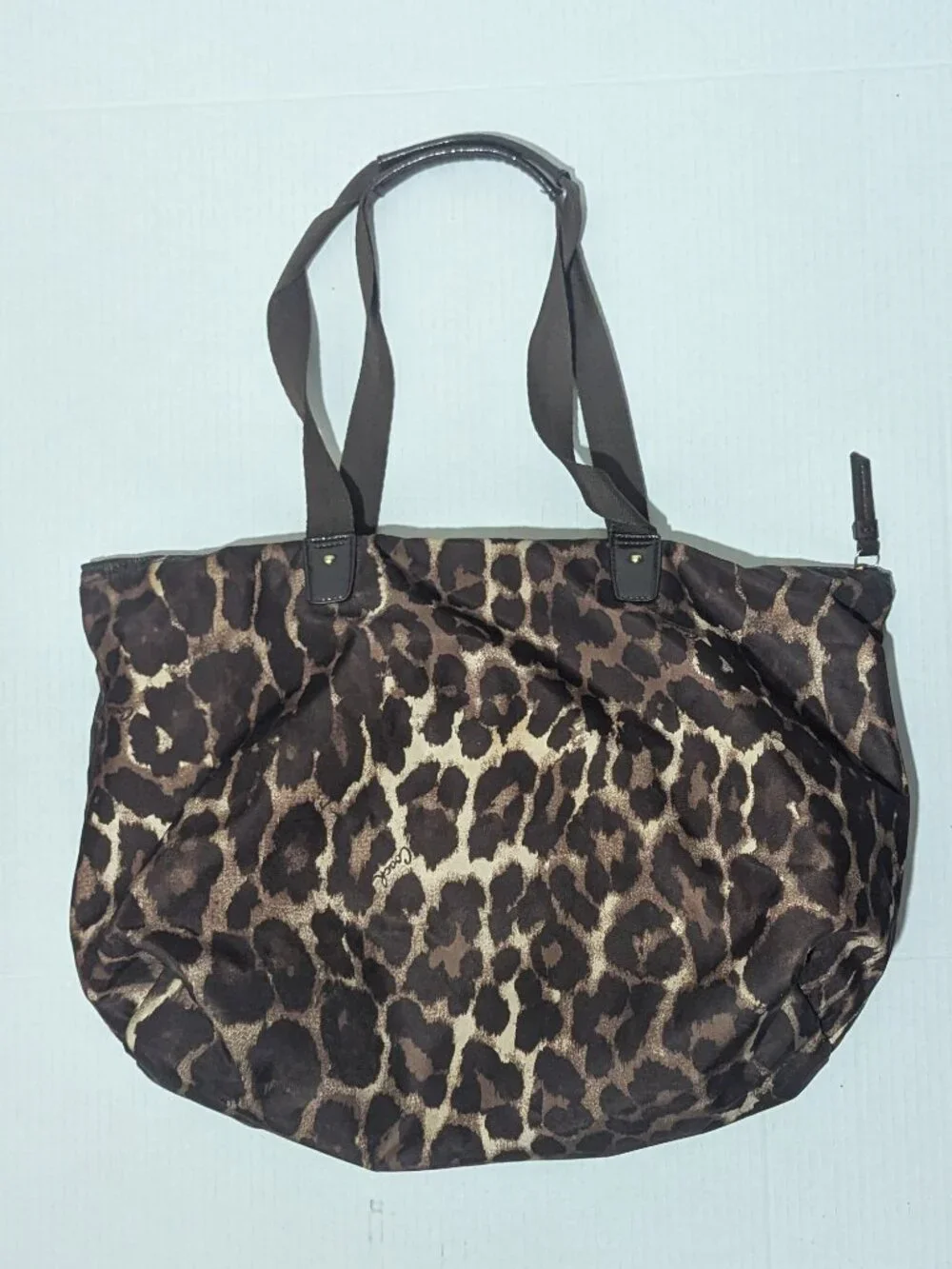 Coach Leopard Print Nylon Weekender Tote Bag Travel Carryall Zip Top NO Pouch - Picture 4 of 10